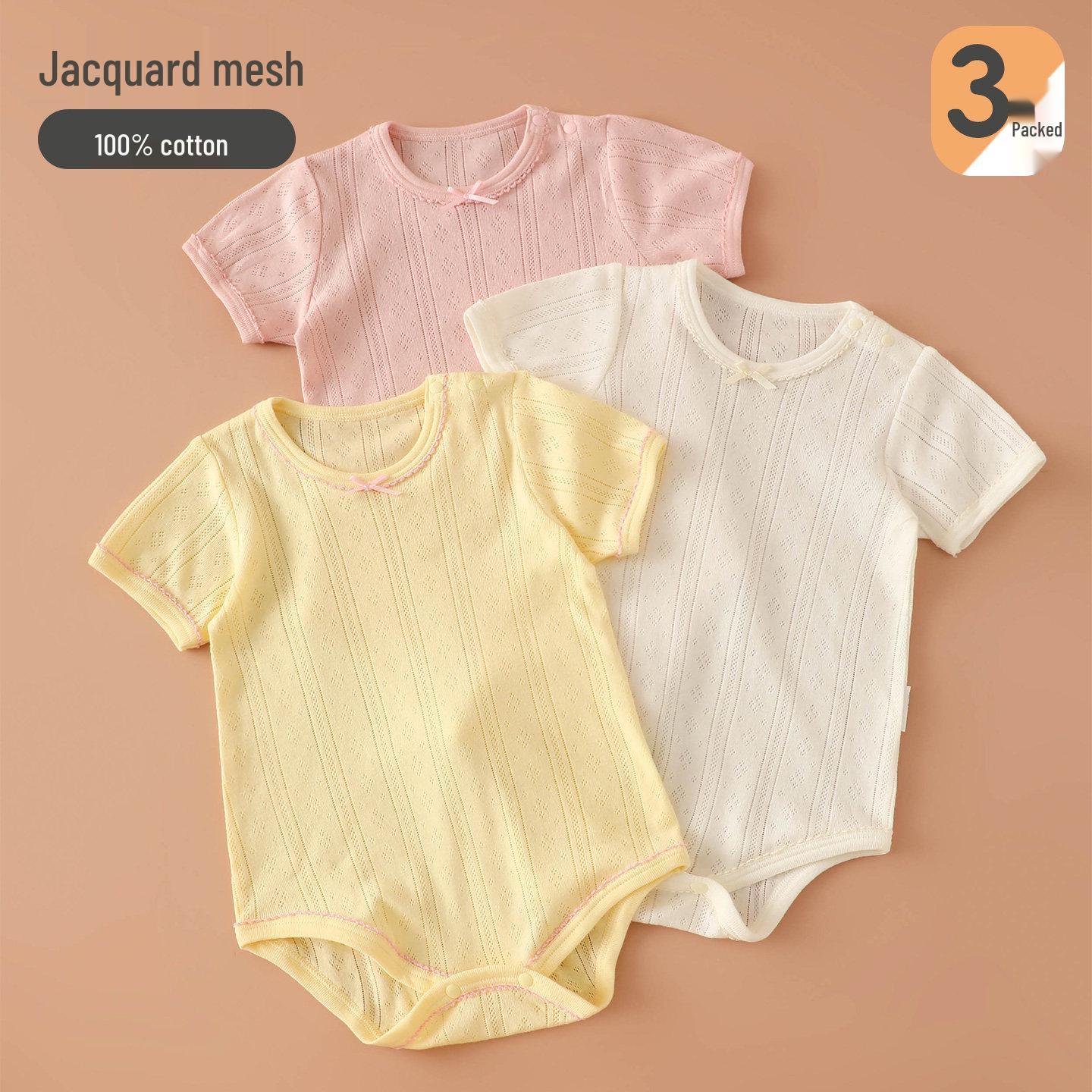 Summer Baby Mesh Short Sleeve Cotton Jumpsuit - Breathable Crawling Outfit Size 70