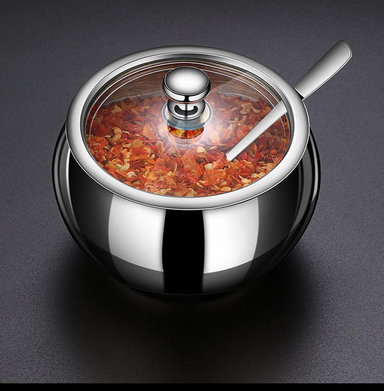 304 Stainless Steel Seasoning Jar Set with Lids & Spoons for Salt and Pepper