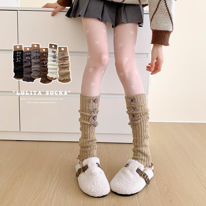 Socks Bow Lolita Spring And Autumn Retro Stockings Ballet Style Maillard Knitted Warm Calves