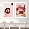 Pink Food Drink Poster Coffee Cake Cookie Macarons Croissant Canvas Painting Wall Art Pictures Kitchen Cafe Home Decor Aesthetic