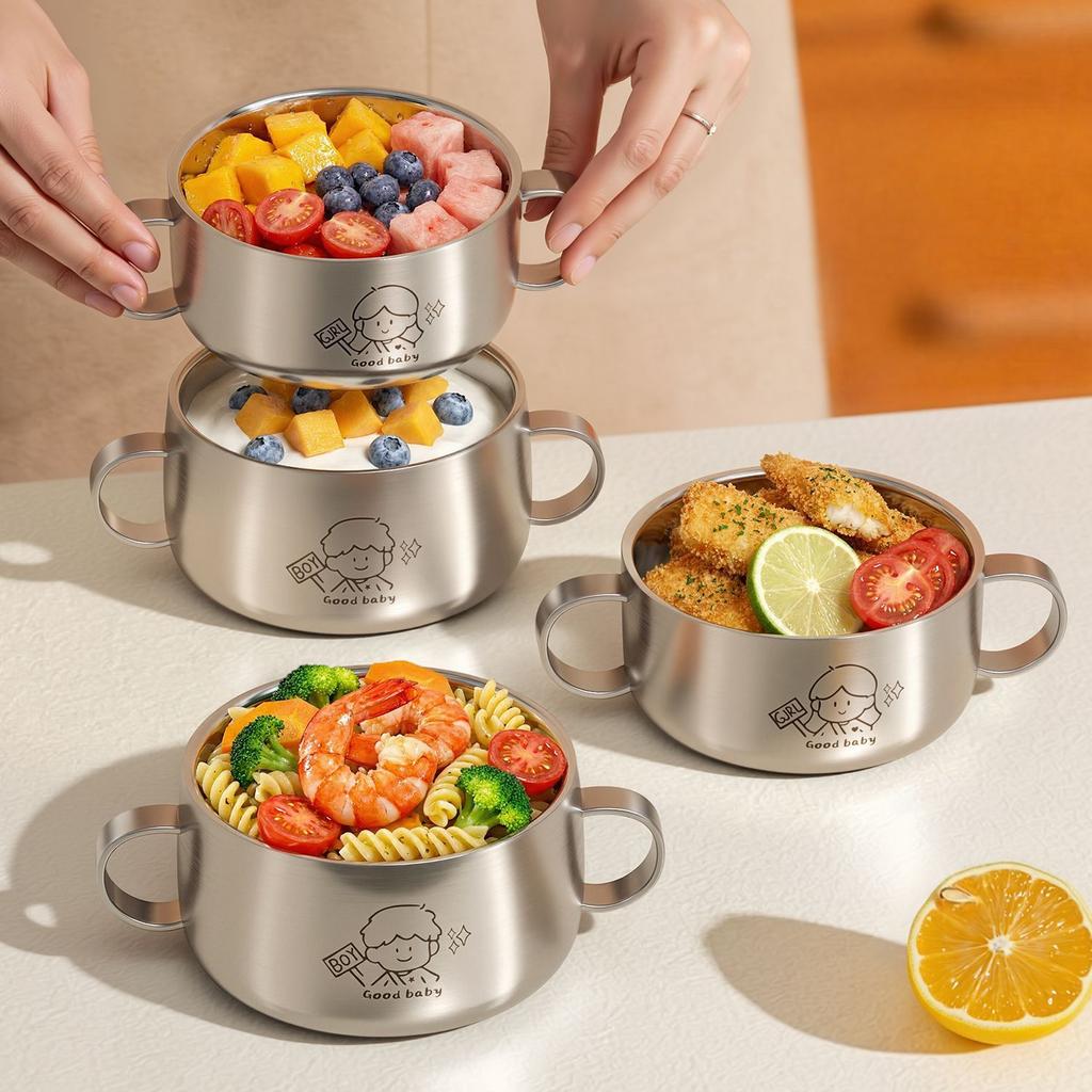 316 Stainless Steel Bowl Gift Double Wall Insulation Soup Bowl for School Cafeteria Kindergarten Children Students Food Grade 304