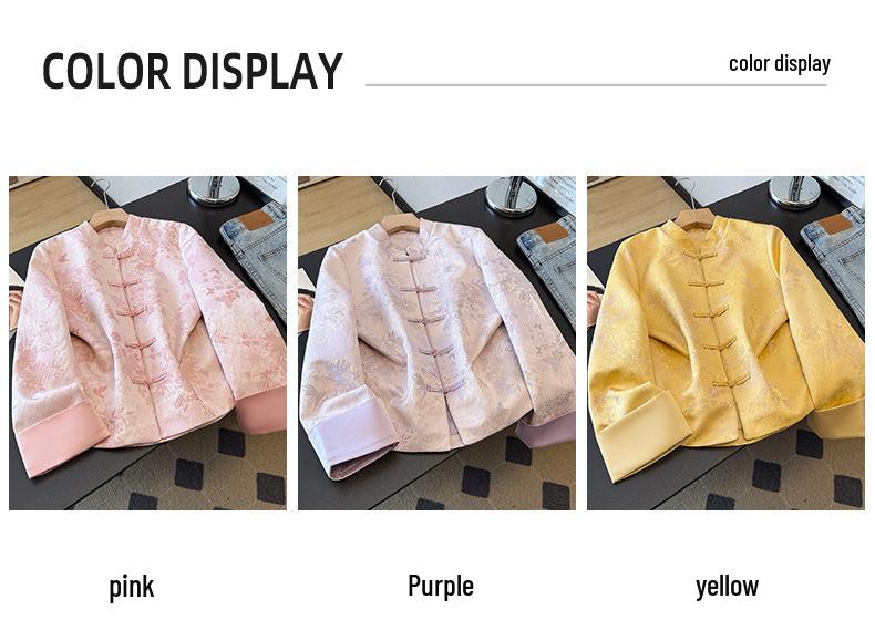 Silk Age-Reducing Frog Button Jacquard Top for Middle-Aged Women - Plus Size, Chinese Style, Spring/Autumn Outerwear