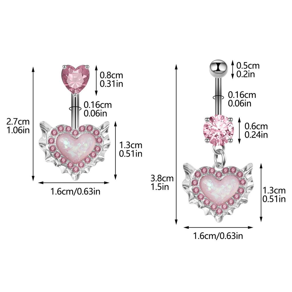 Zircon Pink Wing Key Heart Belly Button Ring and Butterfly Earrings Set