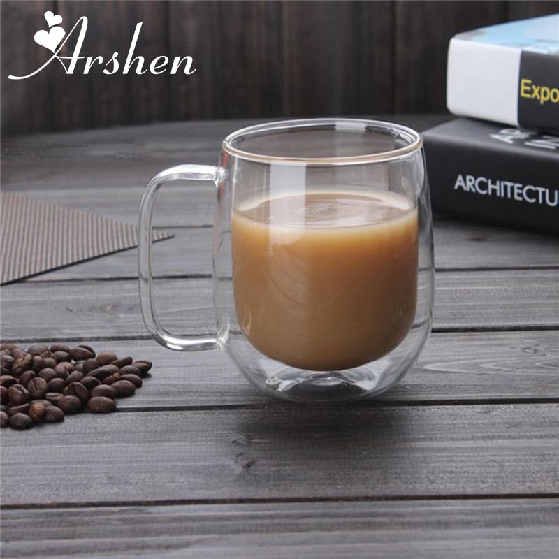 

Arshen Big Promotion! 300ml Handmade Heat Resistance Double Wall Clear Glass Cups Coffee Milk Tea Beer Mug Transparent Drinkware 301-400ml