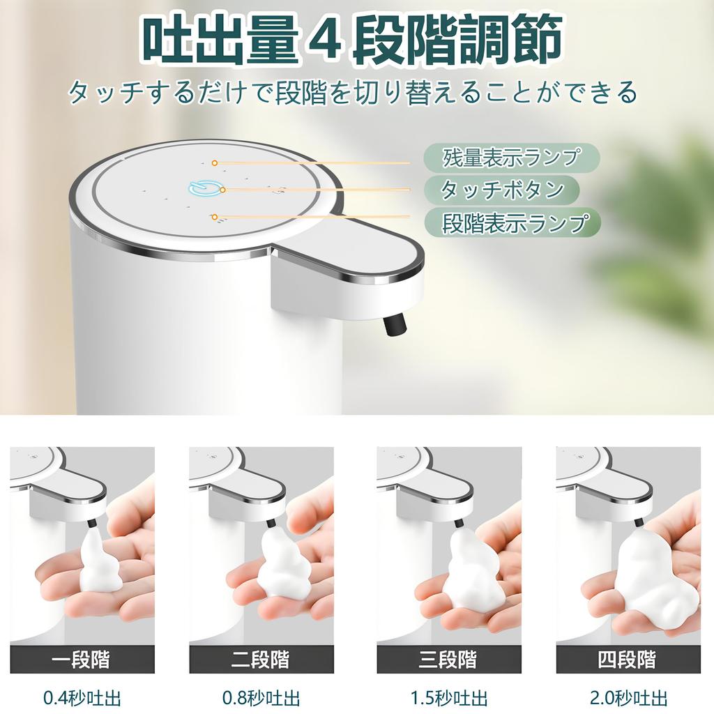 Gogorelax Automatic Soap Dispenser for Hand Soap, 4-Stage Foam Dispensing, Waterproof, 400ml, Wall-Mounted, Touchless, Quiet Operation, Fine Foam, Rec