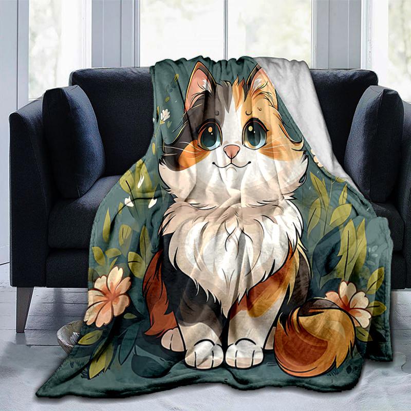 1pc Little Orange Cat Blanket Soft Throw for Home Decor, Living Room, Travel, Camping, Car Blankets, Beach