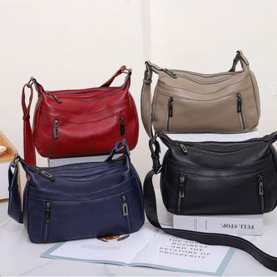 Cowhide Women Single Shoulder Crossbody Simple Multi-compartment Dumpling Bag Large Capacity Aunt Mother Bag