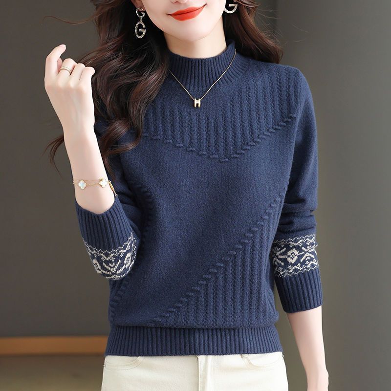 High-neck Sweater Women's Stylish Autumn and Winter Pullover Sweater Women's Loose Thickened Round-neck Knitted Sweater Top