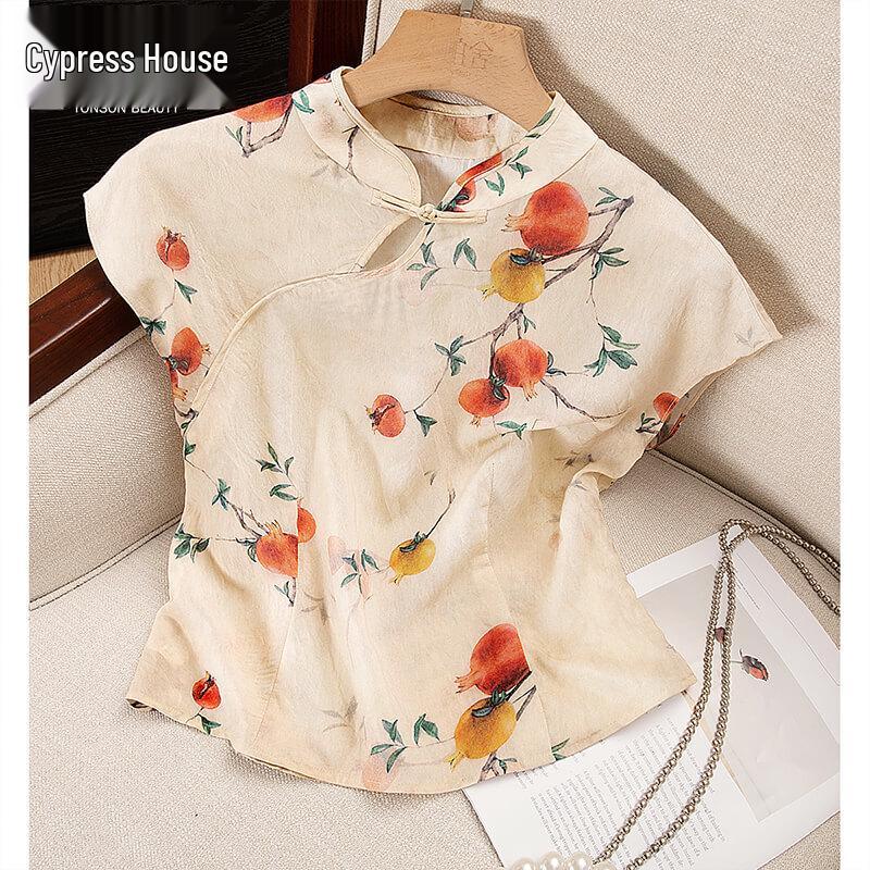 

Elegant Chinese Style Stand Collar Short Blouse XS