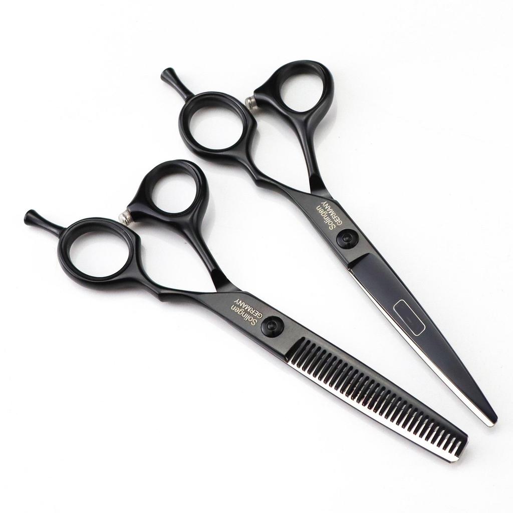 6.0" DLB-01 Black Hua Er Hairdressing Scissors - Barber Straight Shears for Bangs