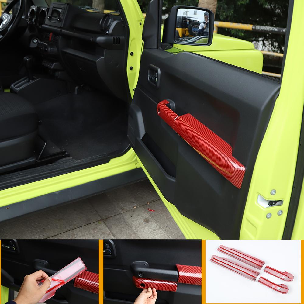 Autotür Innere Armlehne Griffe Dekoration Abdeckung Panel für Suzuki Jimny 2019 UP Innen Zubehör ABS Carbon Faser Rot Silber