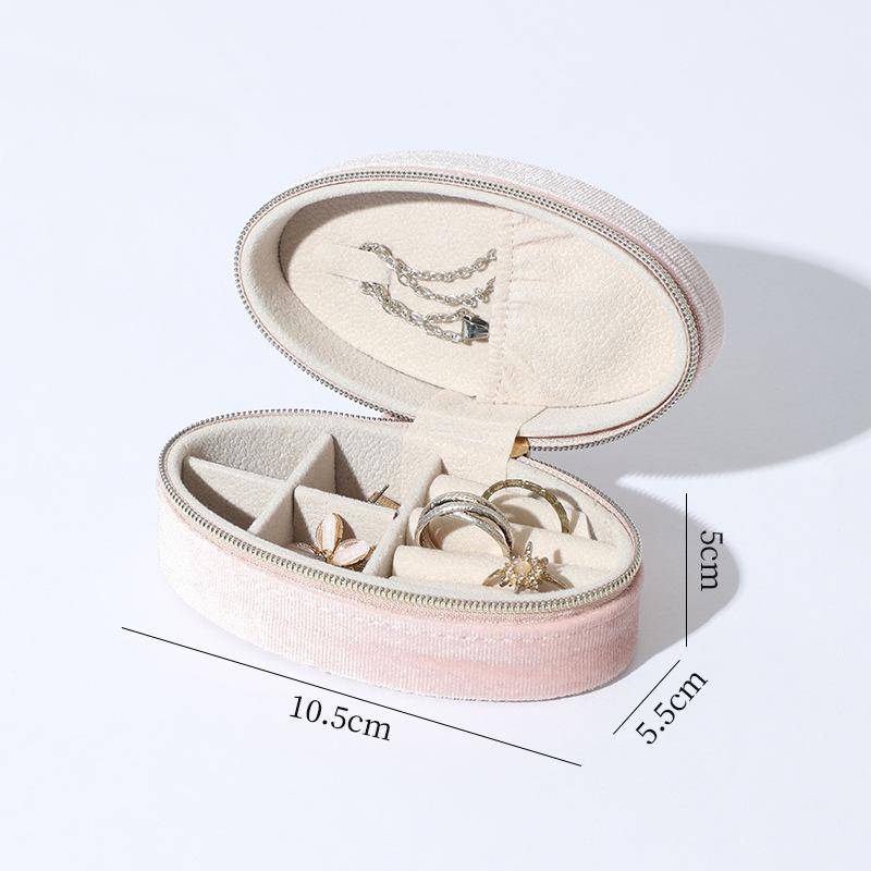 Vintage Samt Oval Schmuckaufbewahrungsbox mit Reißverschluss - Mini Tragbare High-End Verpackung