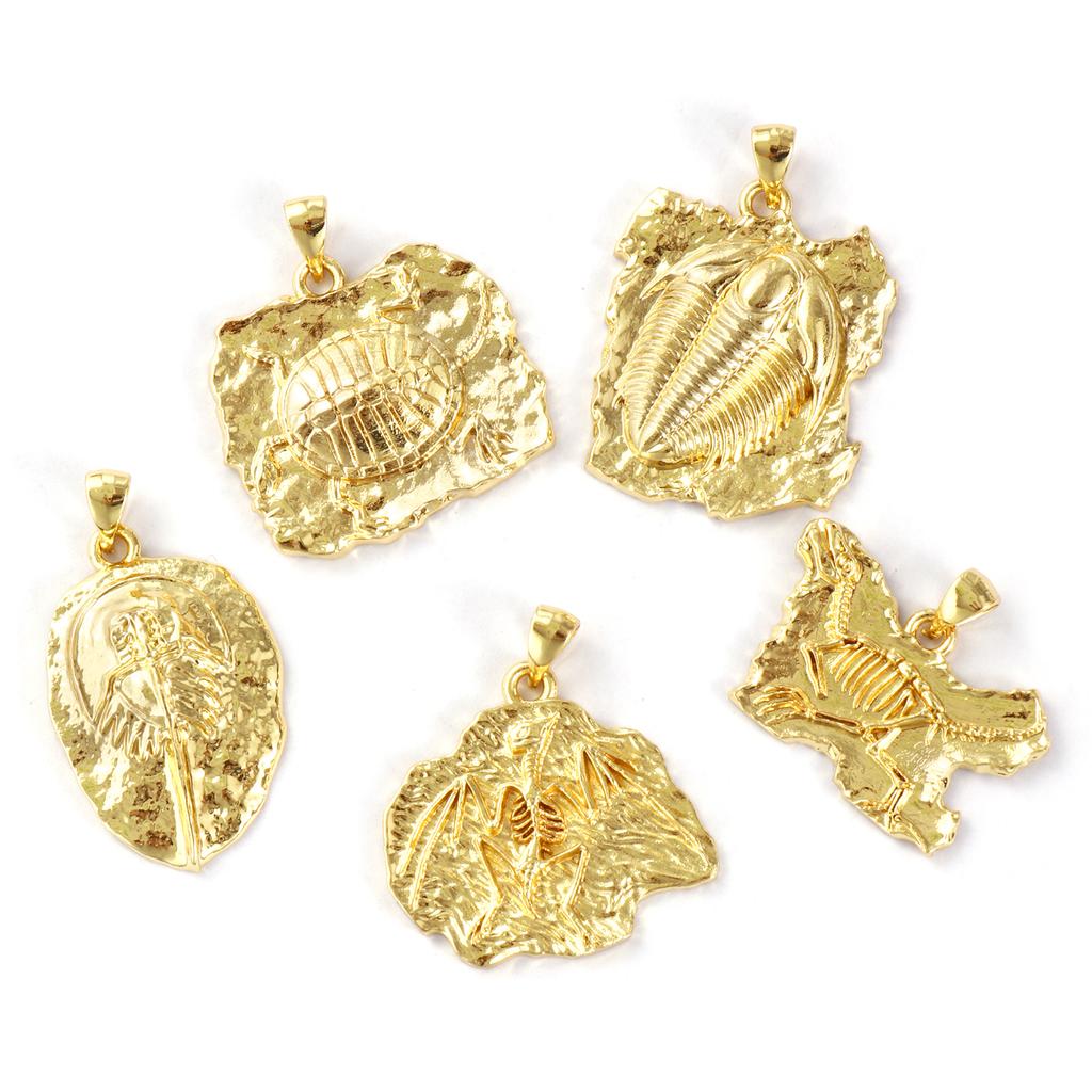 2pcs Turtle Fossil Brass Charm Pendant 18k Gold Plated Melon Seed Buckle Brass Pendant For Women Fashion Jewelry Making Findings