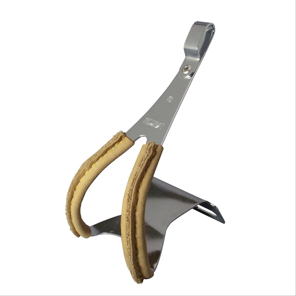 MKS Bicycle Toe Clip, Steel with Leather, Brown, Size L