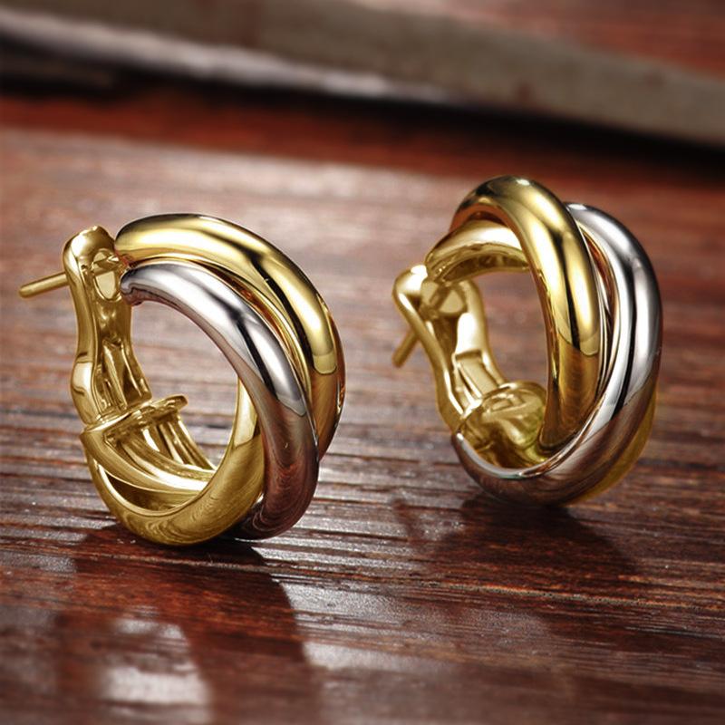 Mosquito Coil Disc Ring Earrings Female, Retro Hong Kong Style Two-Color Ear Buckles, Metallic Temperament Earrings