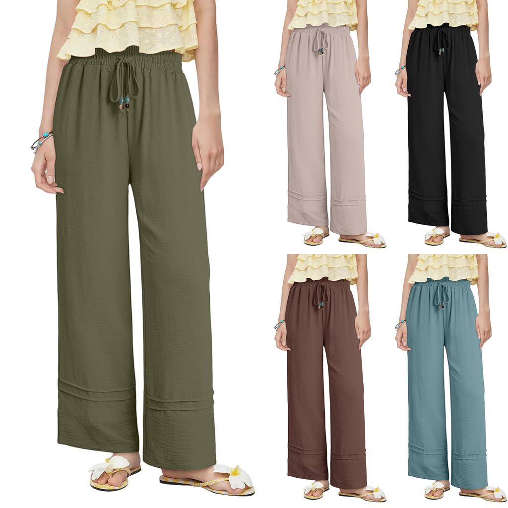 Pantalons Larges Pour Femmes Pantalons Élastiques à Cordon de Serrage Avec Poches Vêtements d'Été pour Vacances à la Plage