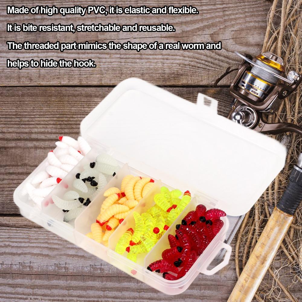 125PCS 2.4cm Bass Fishing Worm PVC Bread Worm Fishing Lure Durable Maggot Baits  Freshwater Fishing