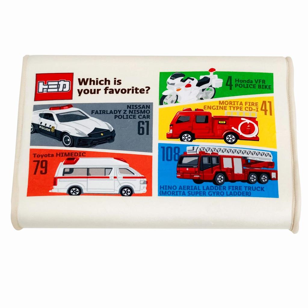 MORIPiLO Children's Low Pillow - Tomica Junior Soft Memory Foam Pillow - Police Car, Fire Truck, Ambulance - Ivory - 35x25x5cm - Skin-friendly Microfi