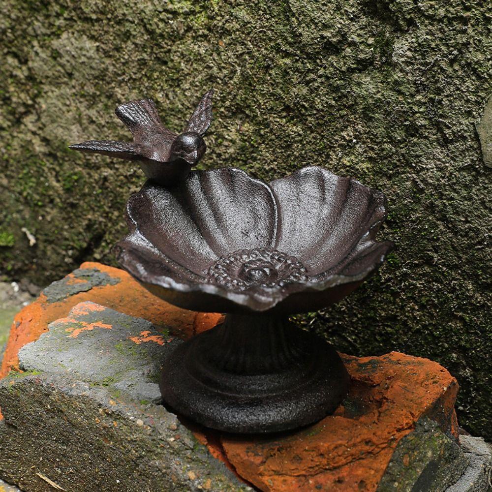 Retro Petal Bird Feeder Basin Nostalgic Bird Food Dispenser Art Statue  for Bird Lovers