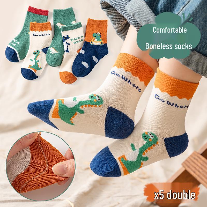 Children's Cartoon Mid-Calf Socks - 5 Pairs for Boys and Girls (Spring, Autumn, Winter)