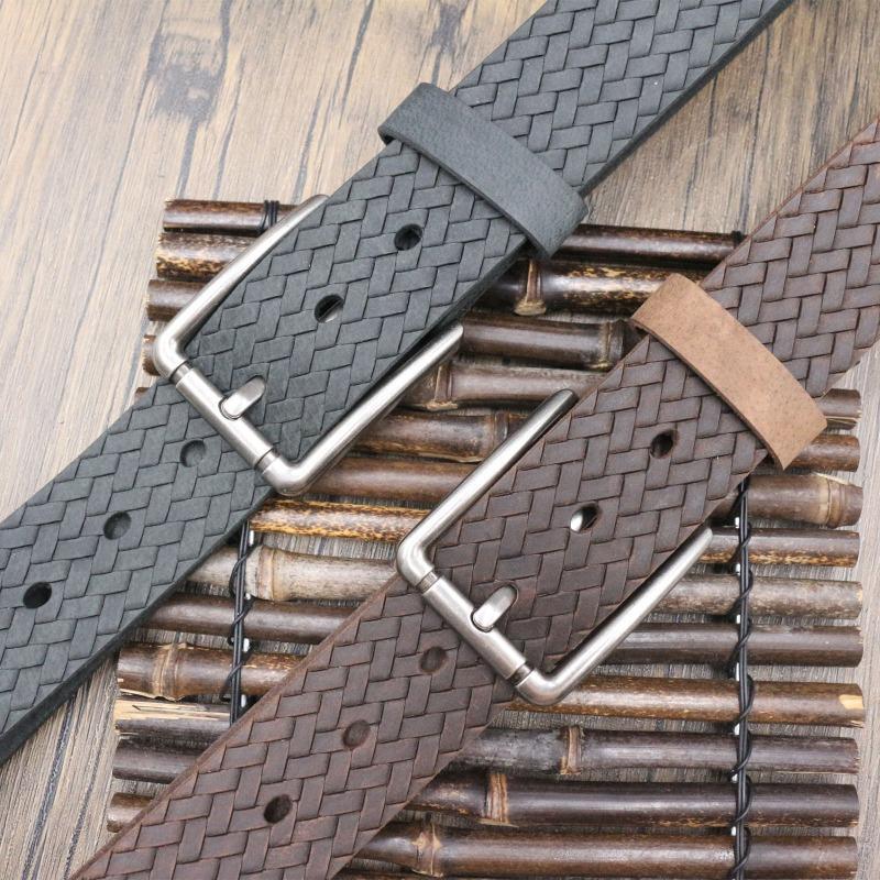Meier Retro woven carved Crazy Horse leather belt, men's old first-layer cowhide belt