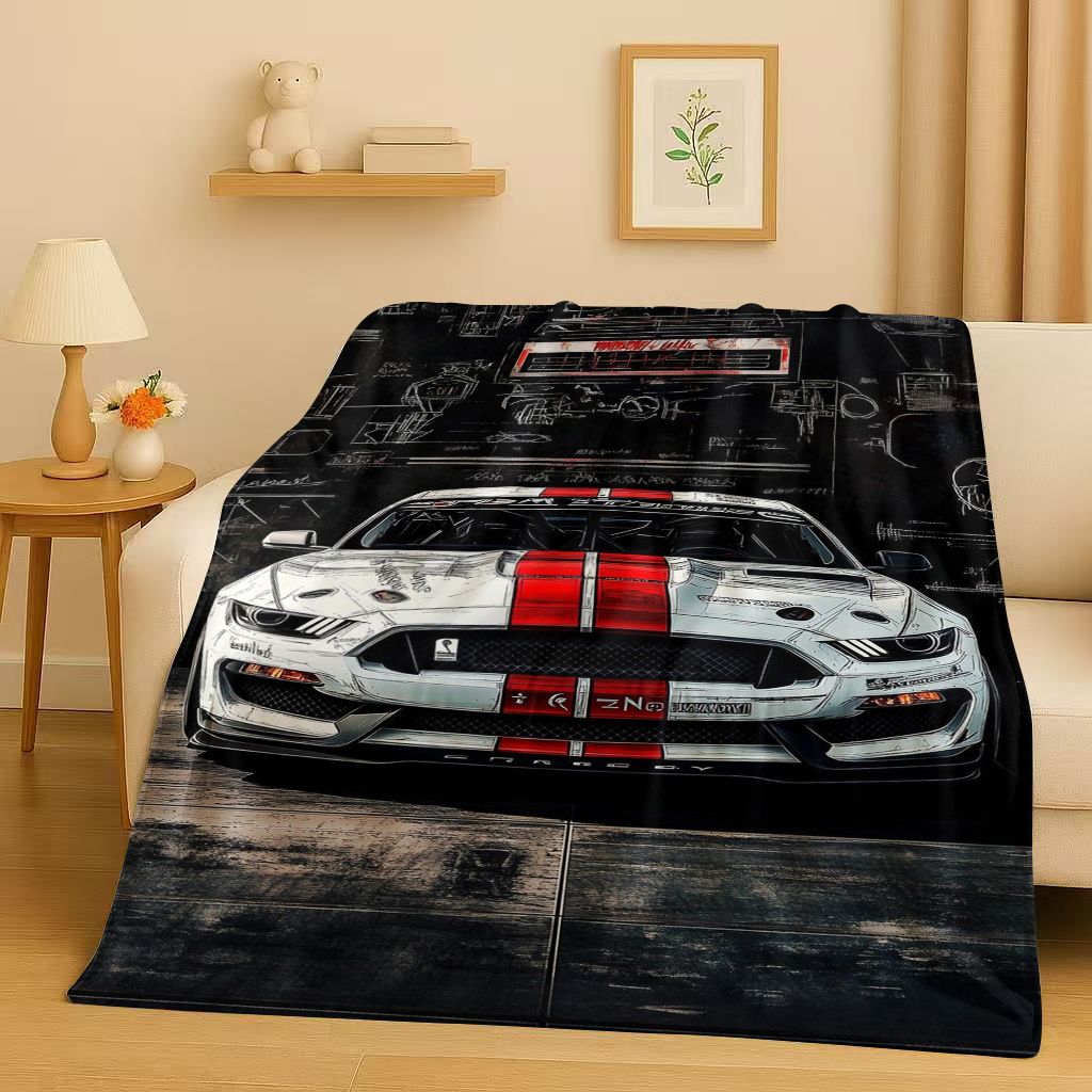 New Mustang Racing Car Logo Flannel Blanket,Ultra Soft Warm Plush Throw for Home Bedroom Bed Sofa Cover Picnic Kids Office