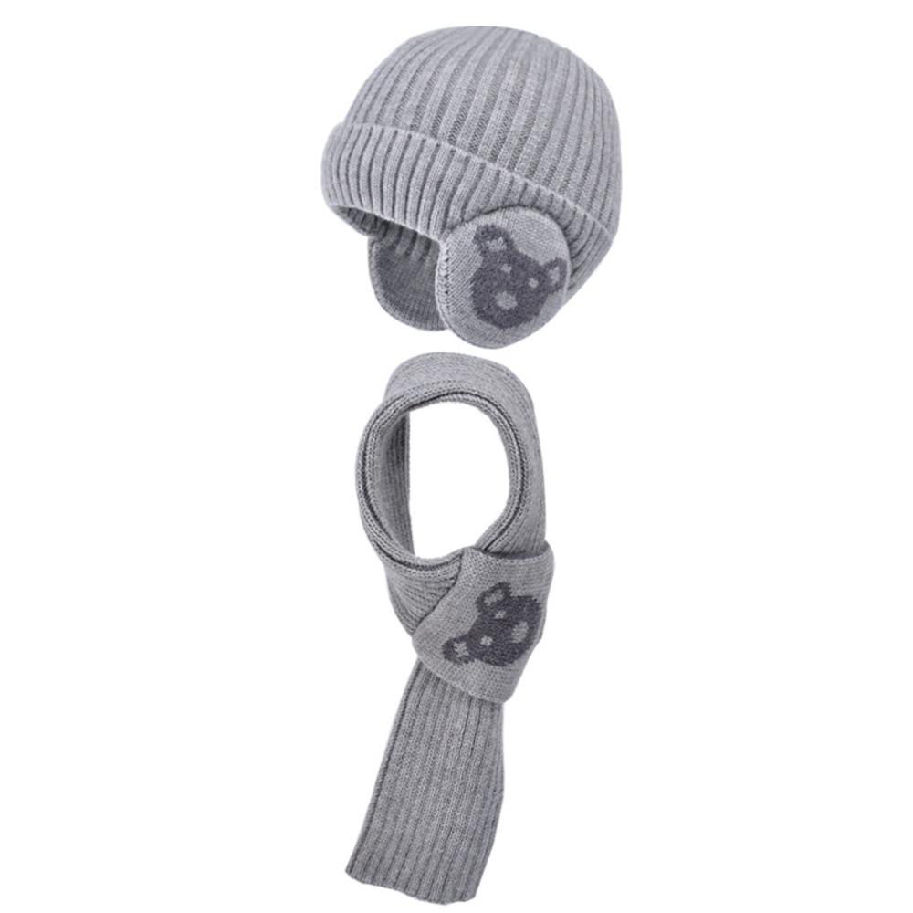 

Knitted Kids Winter Hat Scarf Set Fleece Lined Beanie Cap New Children s Scarf Winter Gray