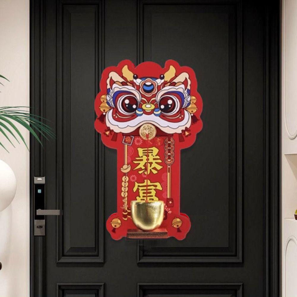 Dopamine Lion Dance Refrigerator Magnetic New Year Door Decoration Magnetic Bell Refrigerator Sticker Hanging Ornament Festive