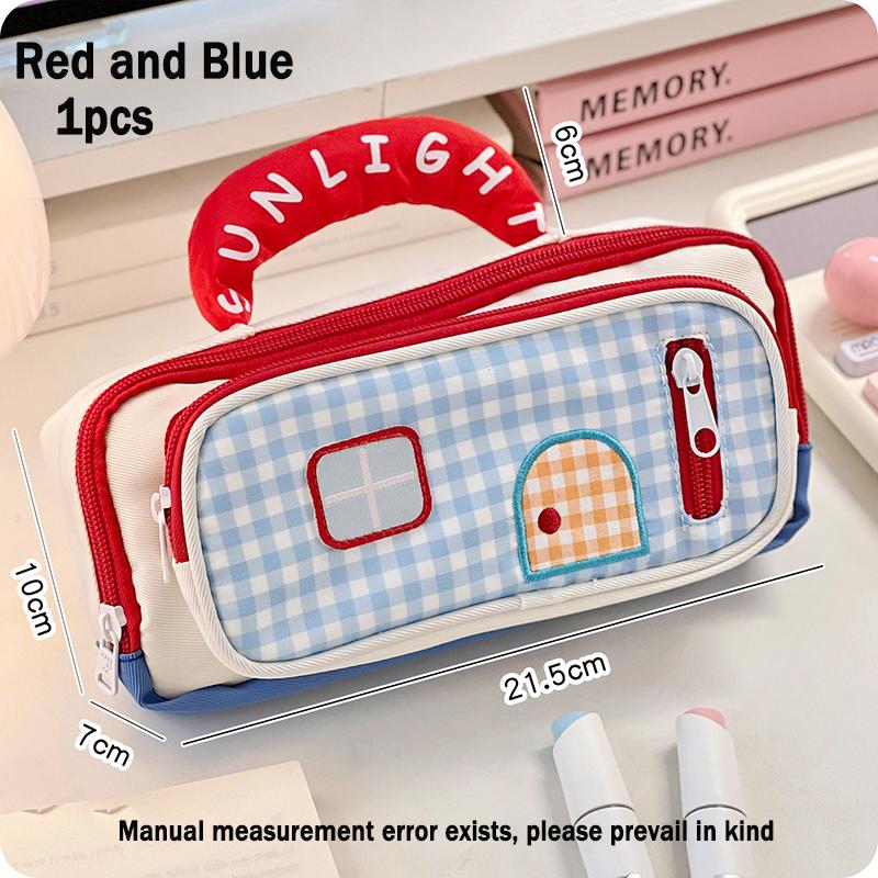 1pcs Pencil Case: Cute Color-Blocked Handle Pencil Case, Little House Design, Pencil Case, Also Suitable for Cosmetics Storage