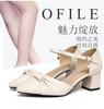 Spring and Autumn new thick heel women's shoes pointed European and American shallow mouth fashion mother women's shoes bow single shoes Korean versio