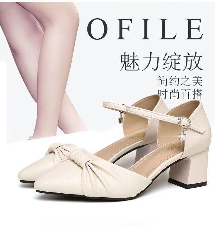 Spring and Autumn new thick heel women's shoes pointed European and American shallow mouth fashion mother women's shoes bow single shoes Korean versio