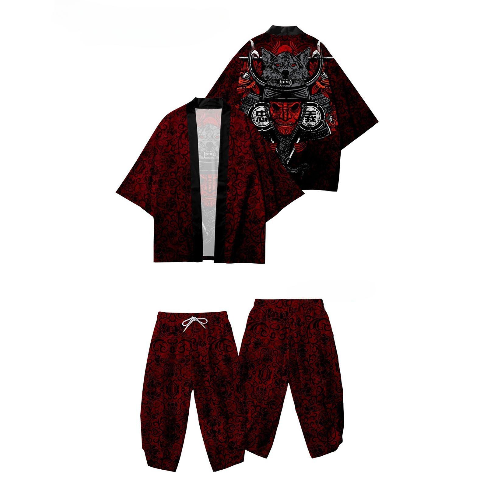 

Кардиган в национальном стиле с изображением журавля, плащ-костюм, 3D-печатный дракон, тотем, укиё-э, кот, брюки-кимоно, халат M