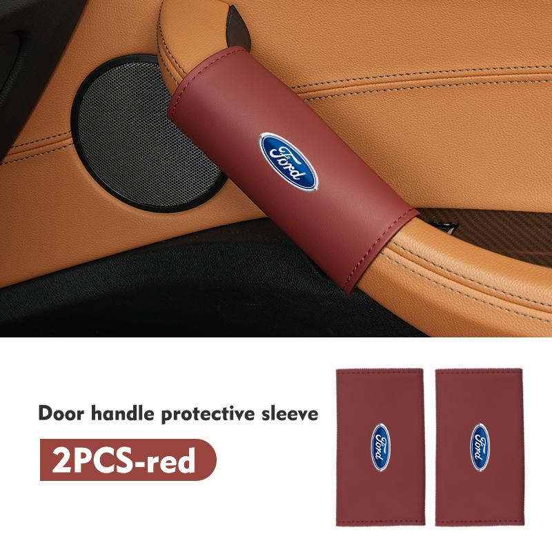 For Ford 2pcs Car Door Handle Cover Leather Auto Door Knob Protector Focus mk2 mk3 mk4 Fiesta Ranger Mondeo S-MAX Kuga