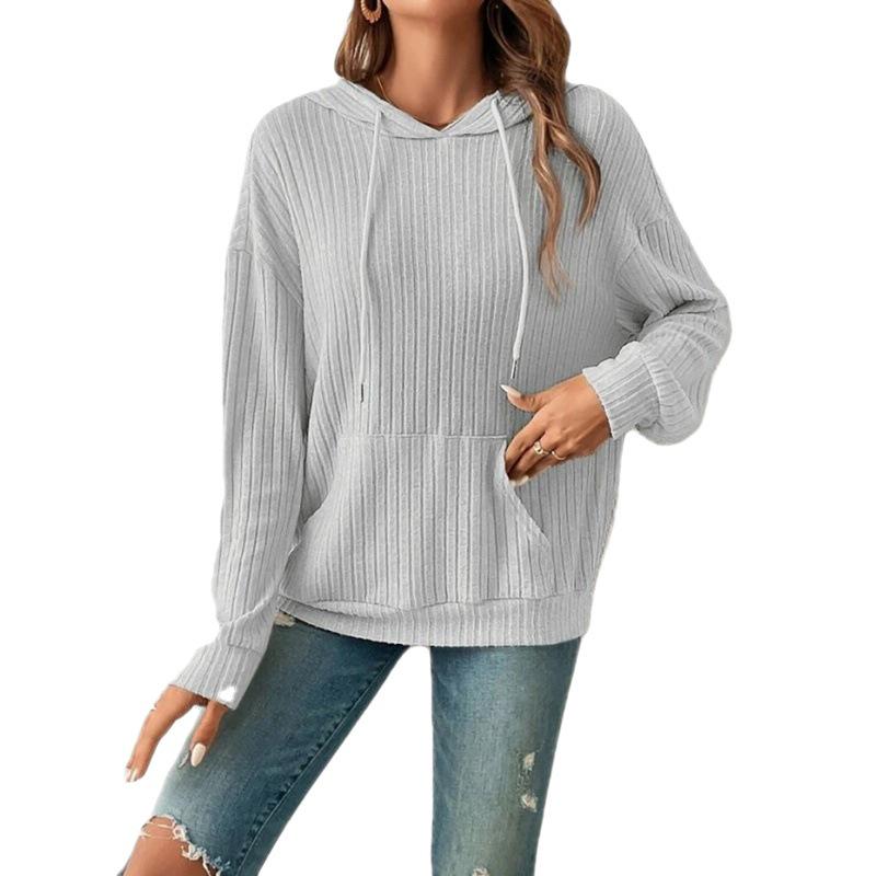 2023 Autumn/Winter European & American Knit Hooded Ribbed Kangaroo Pocket Long Sleeve Sweatshirt