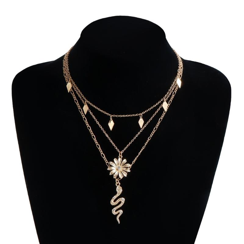 A52E Modern 4 Layer Necklace Featuring Snake Designs and Chokers Chain for Women