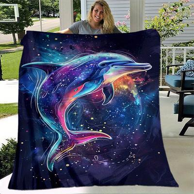 1 Stück Leichtgewichtige Flanelldecke mit Delfin-Aufdruck, Bequeme und Warme Decke, für Camping Sofa Bett und Couch Büro, Geschenk