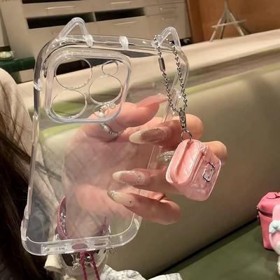 Cute Cat Ear Transparent CaseLuxury Transparent Phone Case For iPhone 11 12 13 14 15 16 Pro Max Shockproof Bumper Cases Cover