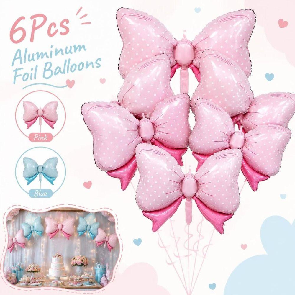 6Pcs Reusable Aluminum Foil Balloons Blue Pink Party Balloons Bow Balloons Birthday Party
