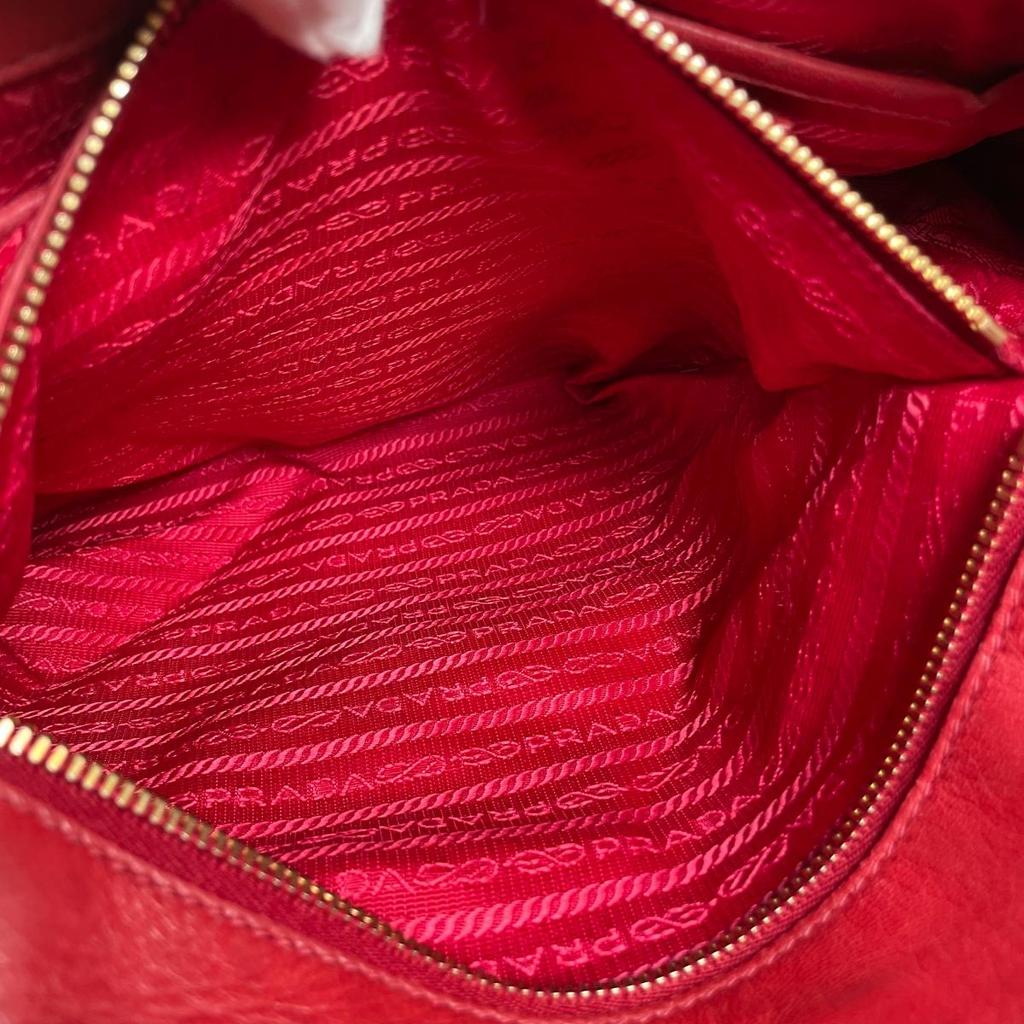 PRADA gathered Nappa Goful Tote Bag leather Red Women B2588L Used
