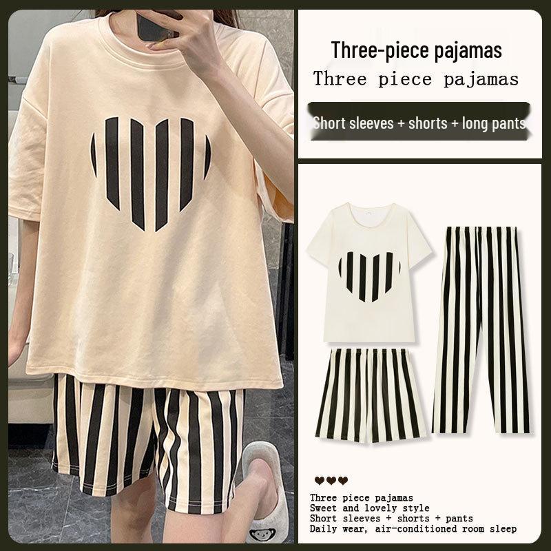 Women's Loose Summer Cartoon Pajama Set: Cute Short Sleeve Top & Long Pants for Spring/Autumn