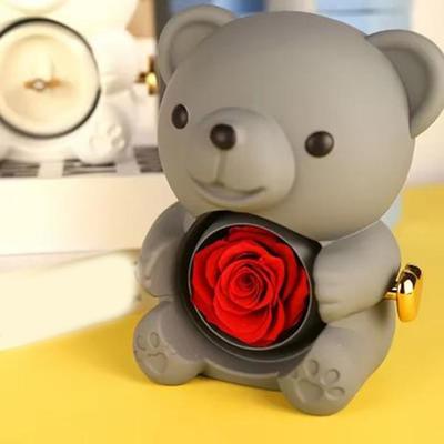 Plastic Rotating Hugging Bear Jewelry Box Romantic Jewelry Display Bear Shape Jewelry Box with Soap Rose Cute