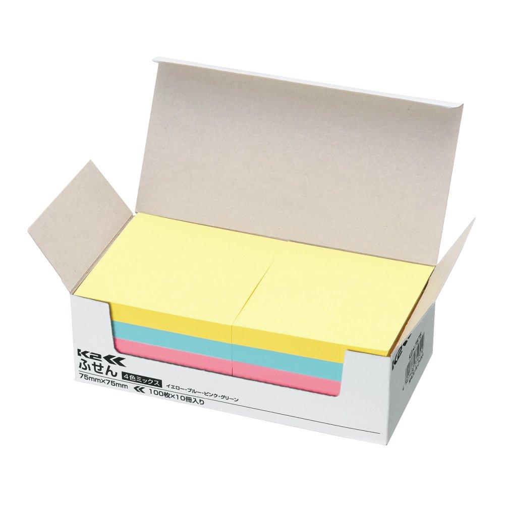 Kokuyo Super Economy Sticky Notes Square 75mm x 75mm 100 Sheets 10 Books 4-Color Mix K2-ME-7575