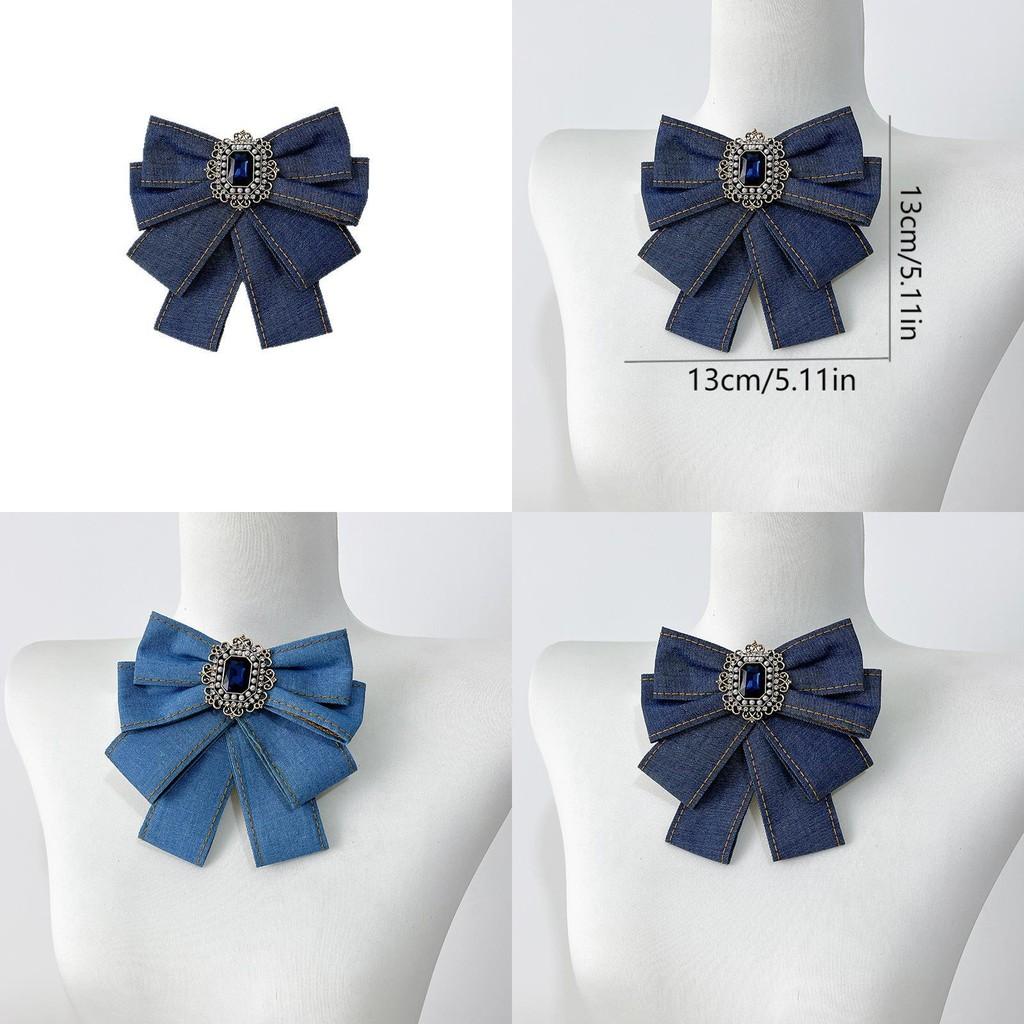 Denim Bow Tie Brooch For Professional Attire Unisex Vintage French Style Collar Accessory
