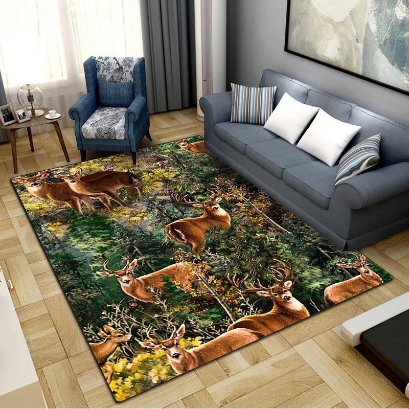 Deer Hunting Carpet Rug for Living Room Bedroom Home Sofa Decoration,Kids play Non-slip Floor Mat