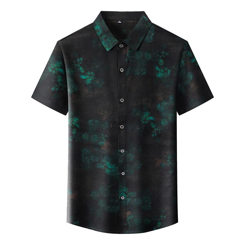 Men's Summer Hong Kong Style Loose Collar Top Men's Short Sleeved Shirt Men's Shirt