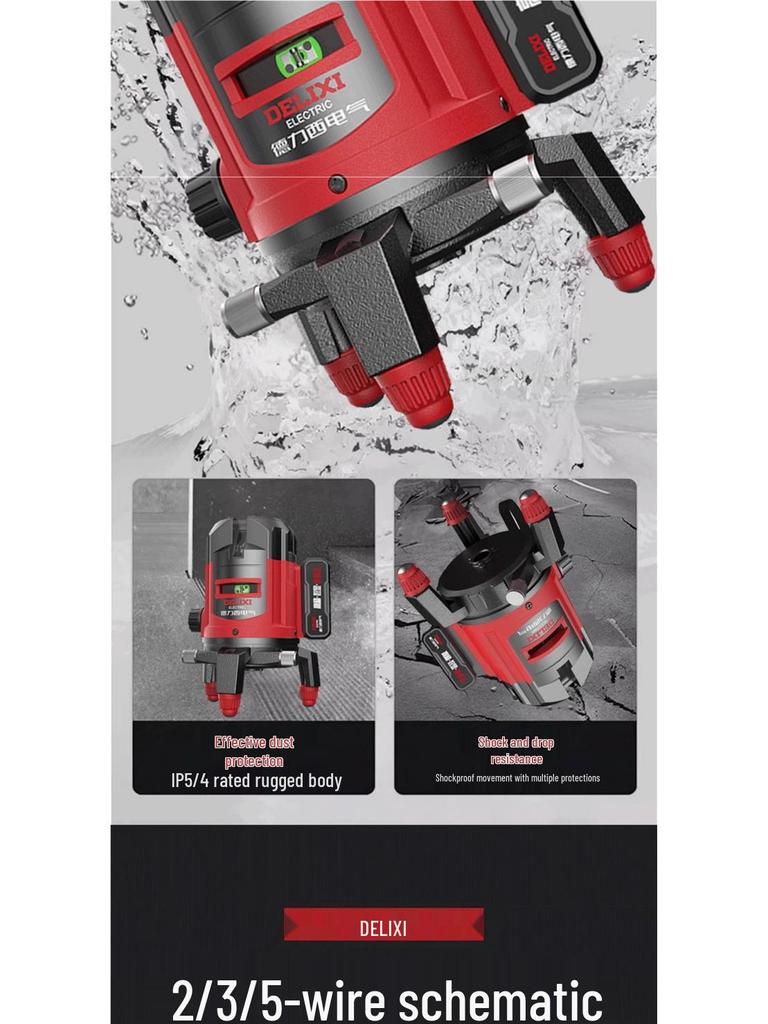 Delixi Electric High Precision Infrared Laser Level with Automatic 2/35 Line Leveling for Outdoor Use