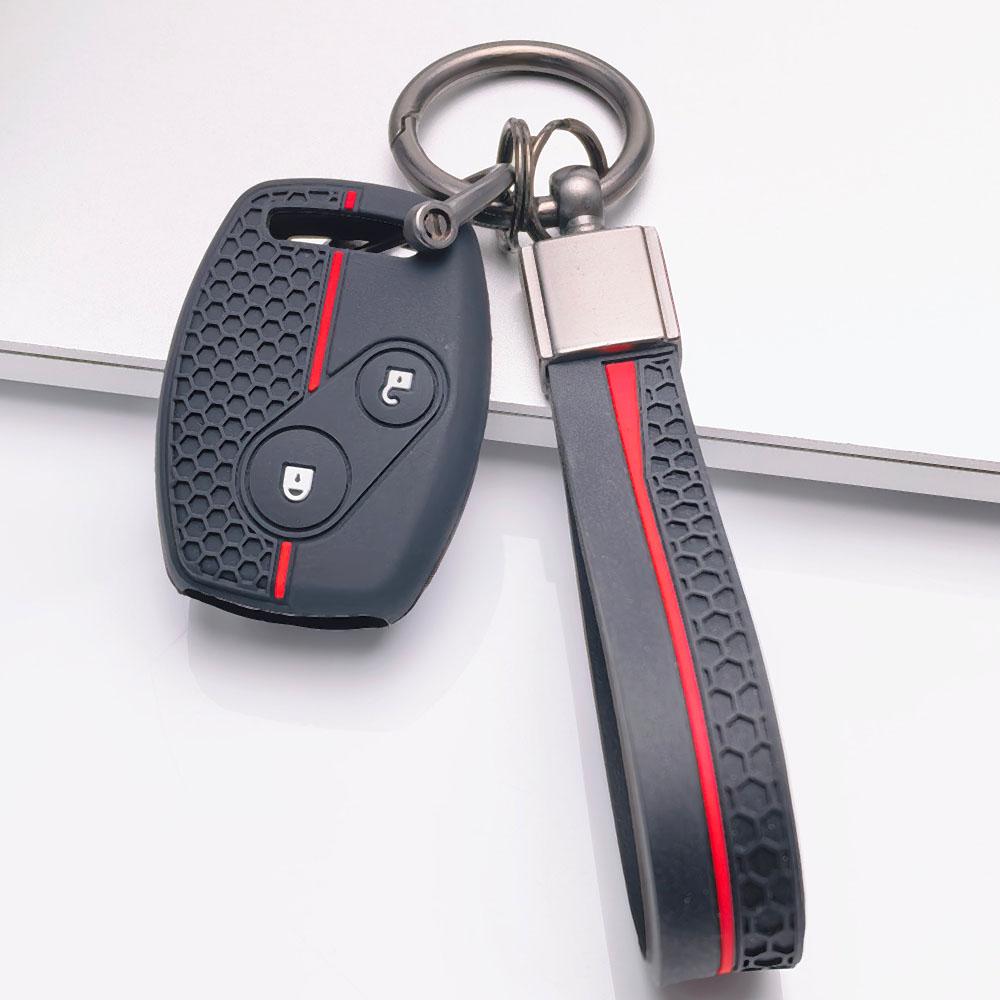 Premium Silicone Car Key Fob Cover For Honda Fit Civic Accord CRV HRV Jazz With Keychain Soft Silicone Car Interior Accessories Anti-Scratch