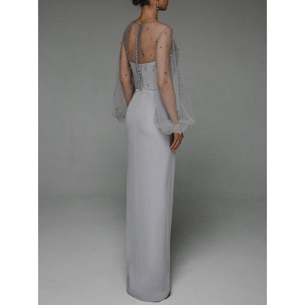 Spring Summer New European American Women's Sexy Strapless Pearl Bodycon Mini Dress, In Stock