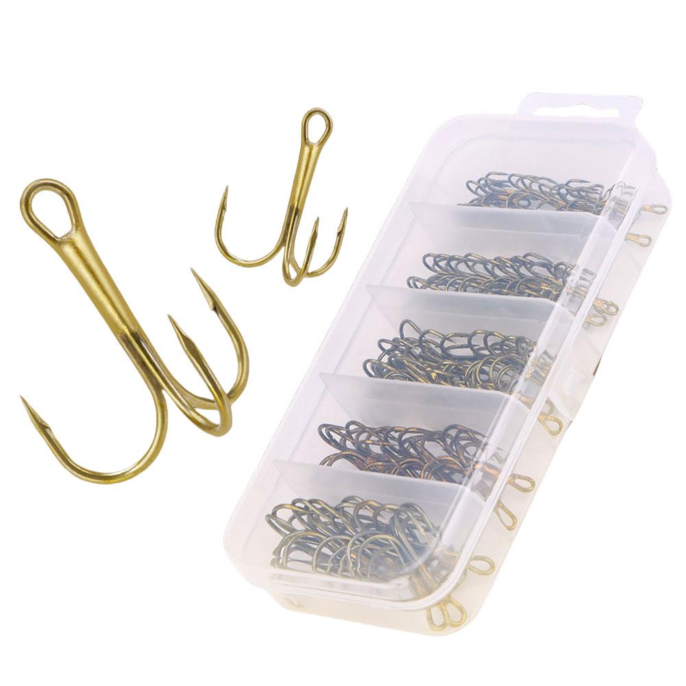 80Pcs High Carbon Steel Treble Hook Portable Fishing Treble Hook Triple Barbed Steel Fish Hook Fishing Accessories