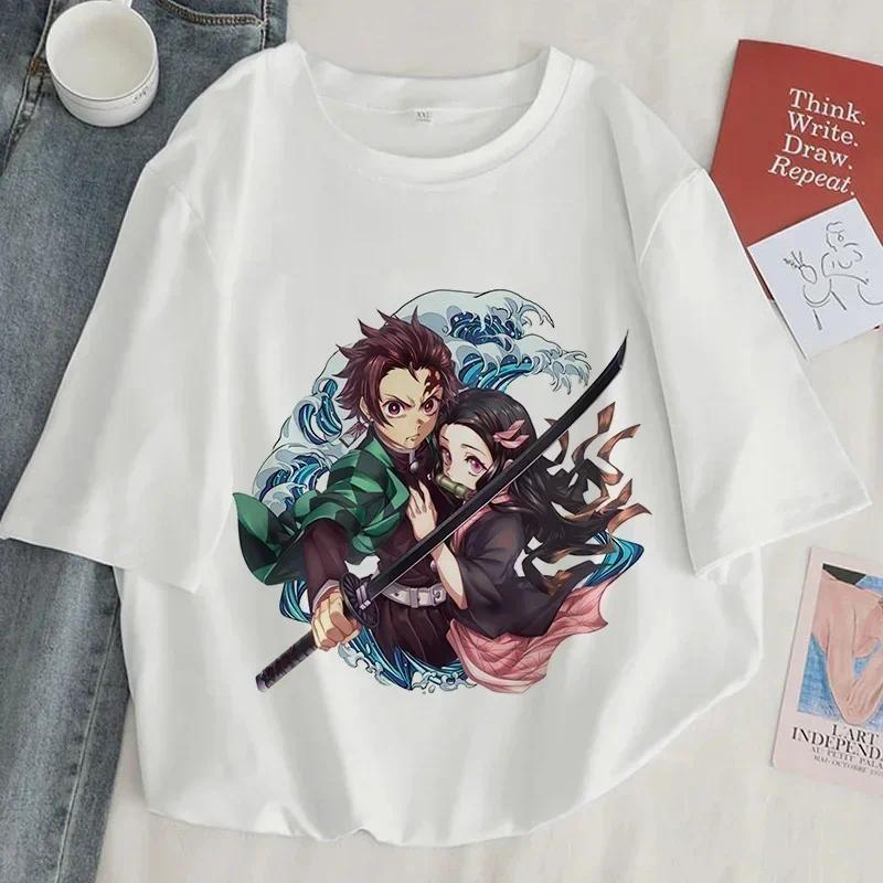 Demon Slayer Print T shirt Women Harajuku Aesthetic White Tops Tee Tshirt Japan Anime Ullzang Female TShirt summer black t-shirt